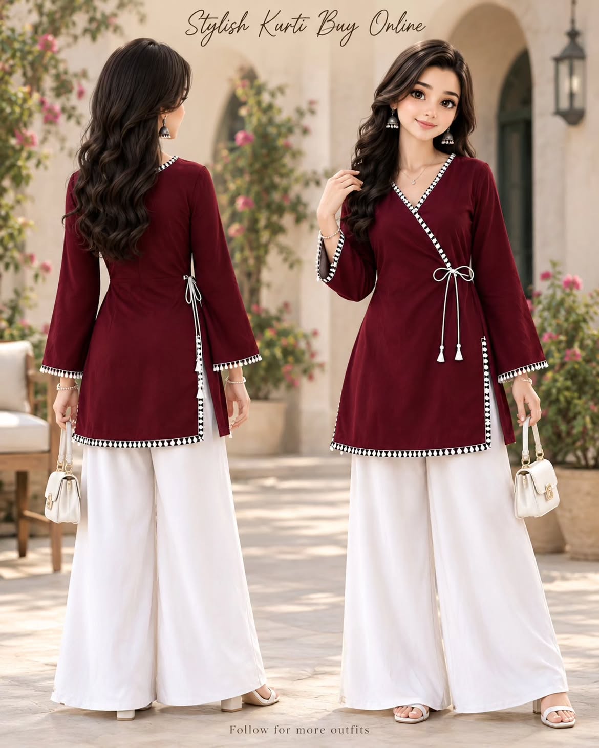 Printed Kurti with Wide-Leg Denim Style Set
