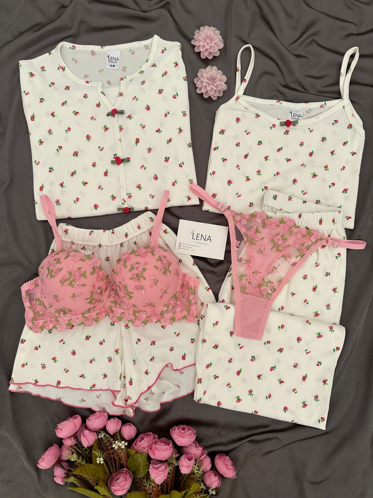 Paradise Flower Patterned Off-White 6-Piece & Pajama Set