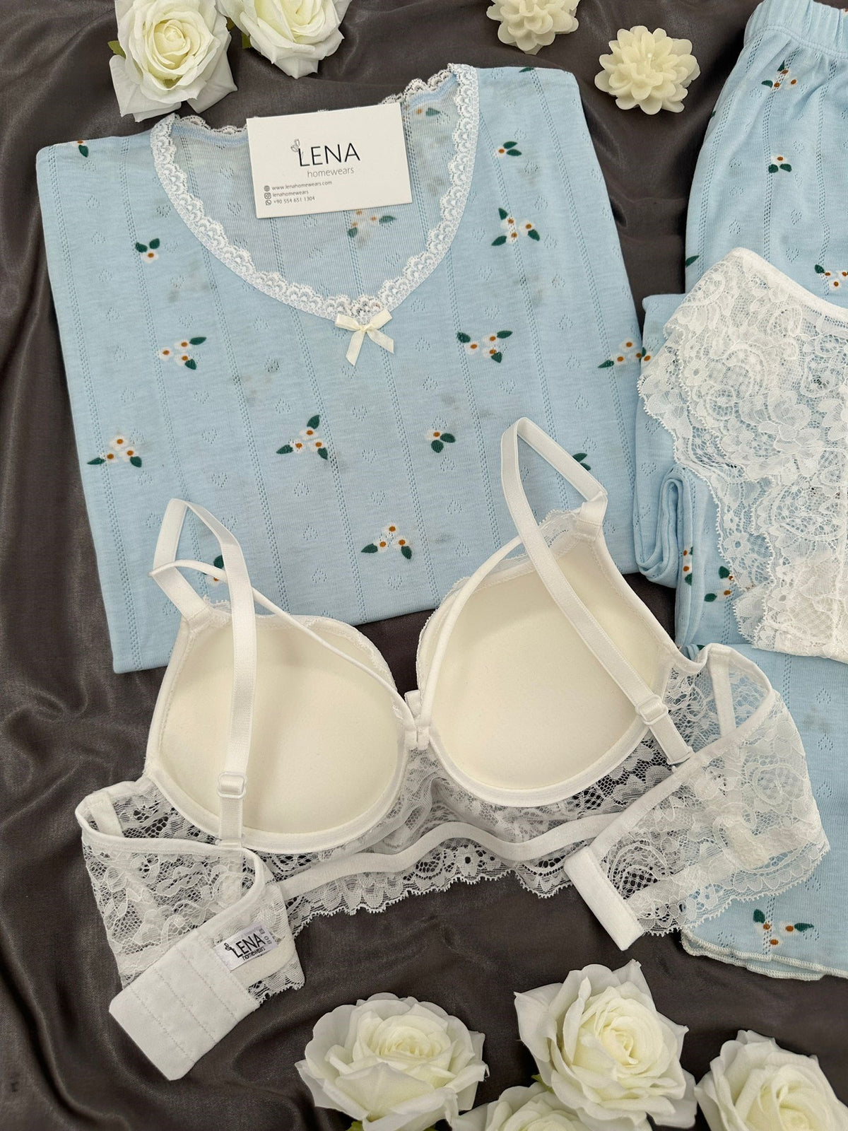 Blue Daisy Six-Piece Pajama Set Combo For Women