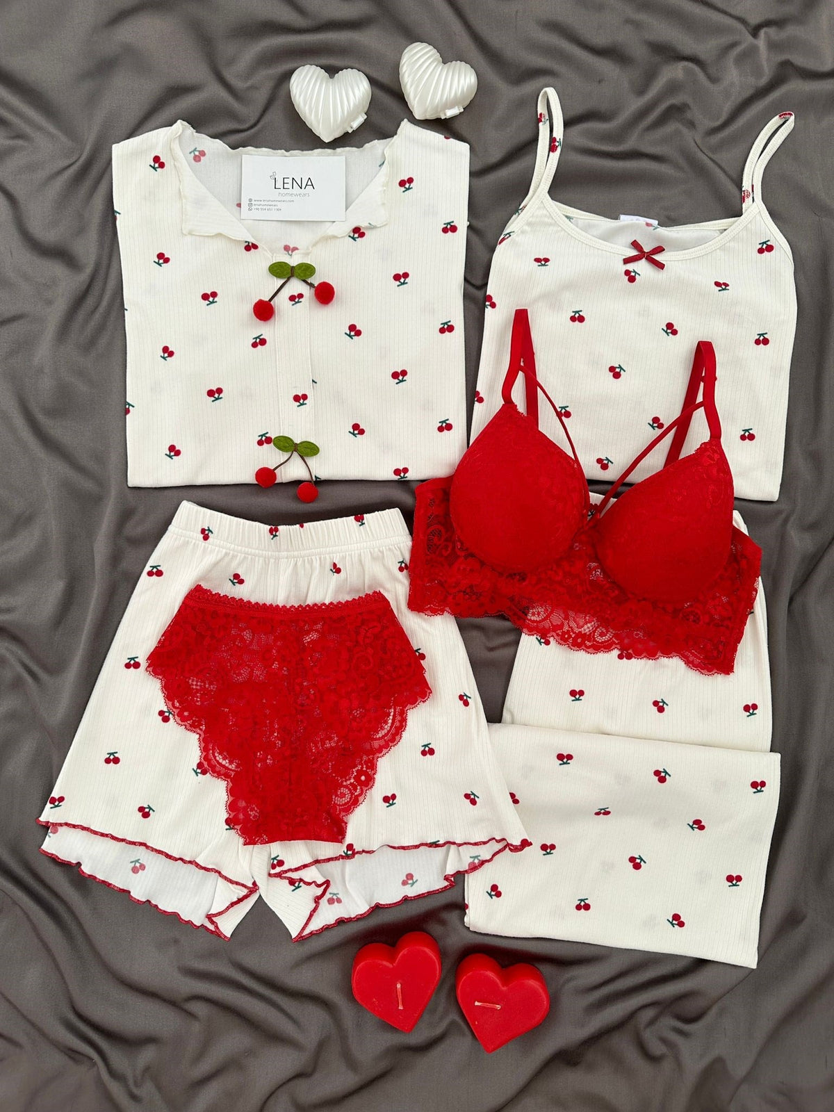 Tiny Cherry Patterned 6-Piece & Pajama Set
