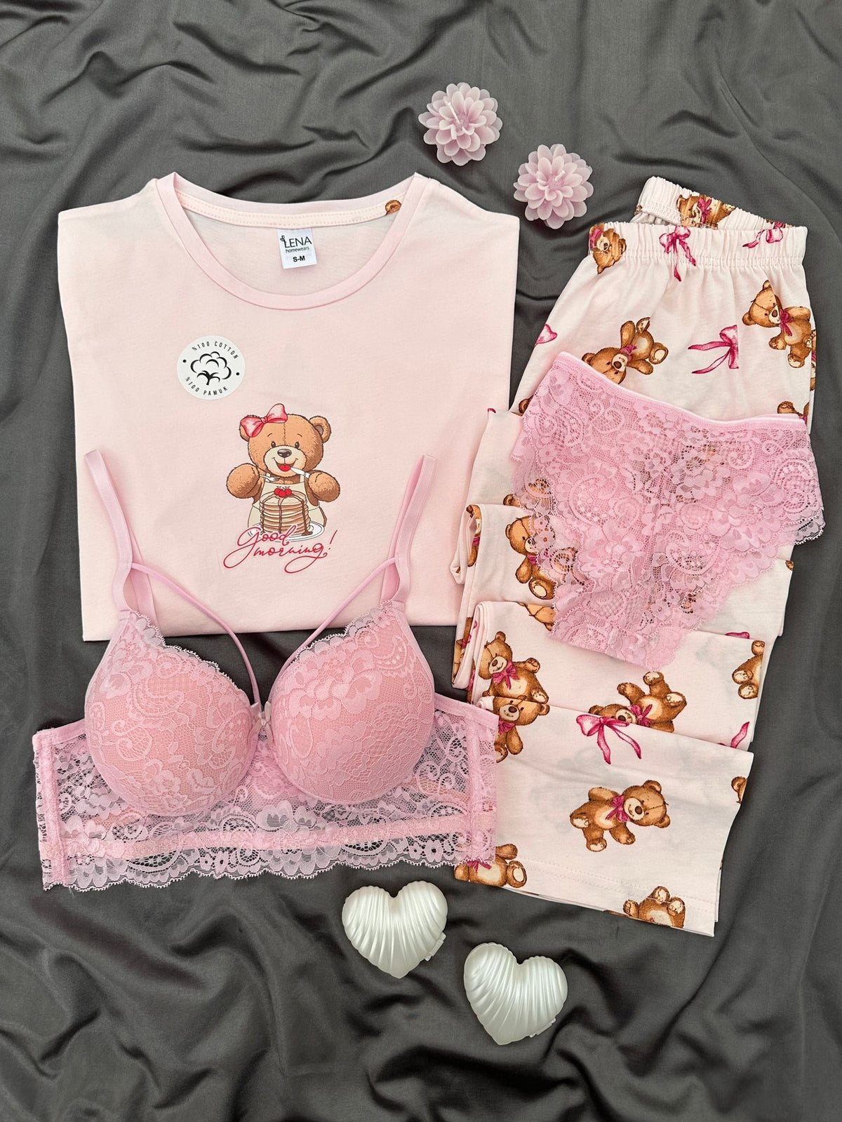 Fluffy Cotton Four-Piece Pajama & Lingerie Set