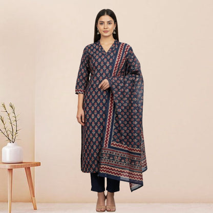 Women's Pack of 3 Pure Cotton Kurtis with Pant & Dupatta |C-04
