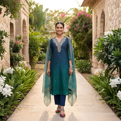 Women's Pack of 3 Pure Cotton Kurtas Pant Set & Dupatta |C-024