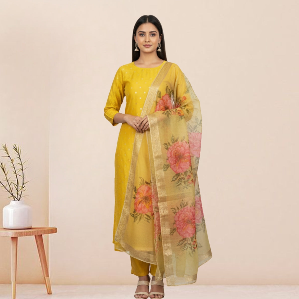 Women's Pack of 3 Pure Cotton Kurtis with Pant & Dupatta | C-06