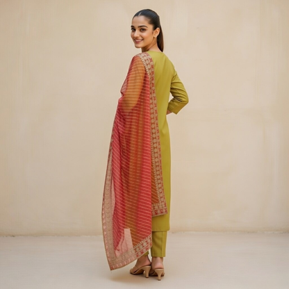 Women's Pack of 3 Pure Cotton Kurtis with Pant & Dupatta |C-017