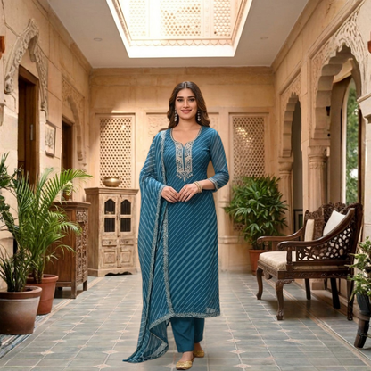 Women's Pack of 3 Pure Cotton Kurtas Pant Set & Dupatta |C-027