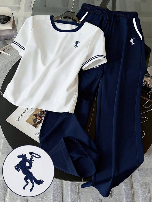 Women’s Elegant Comfort Co-Ord Set Round Neck Navy Blue