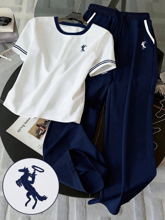 Women’s Elegant Comfort Co-Ord Set Round Neck Navy Blue