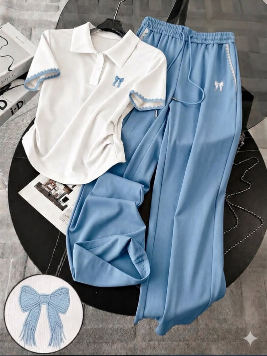 Women’s Elegant Comfort Co-Ord Set [Blue Bow]