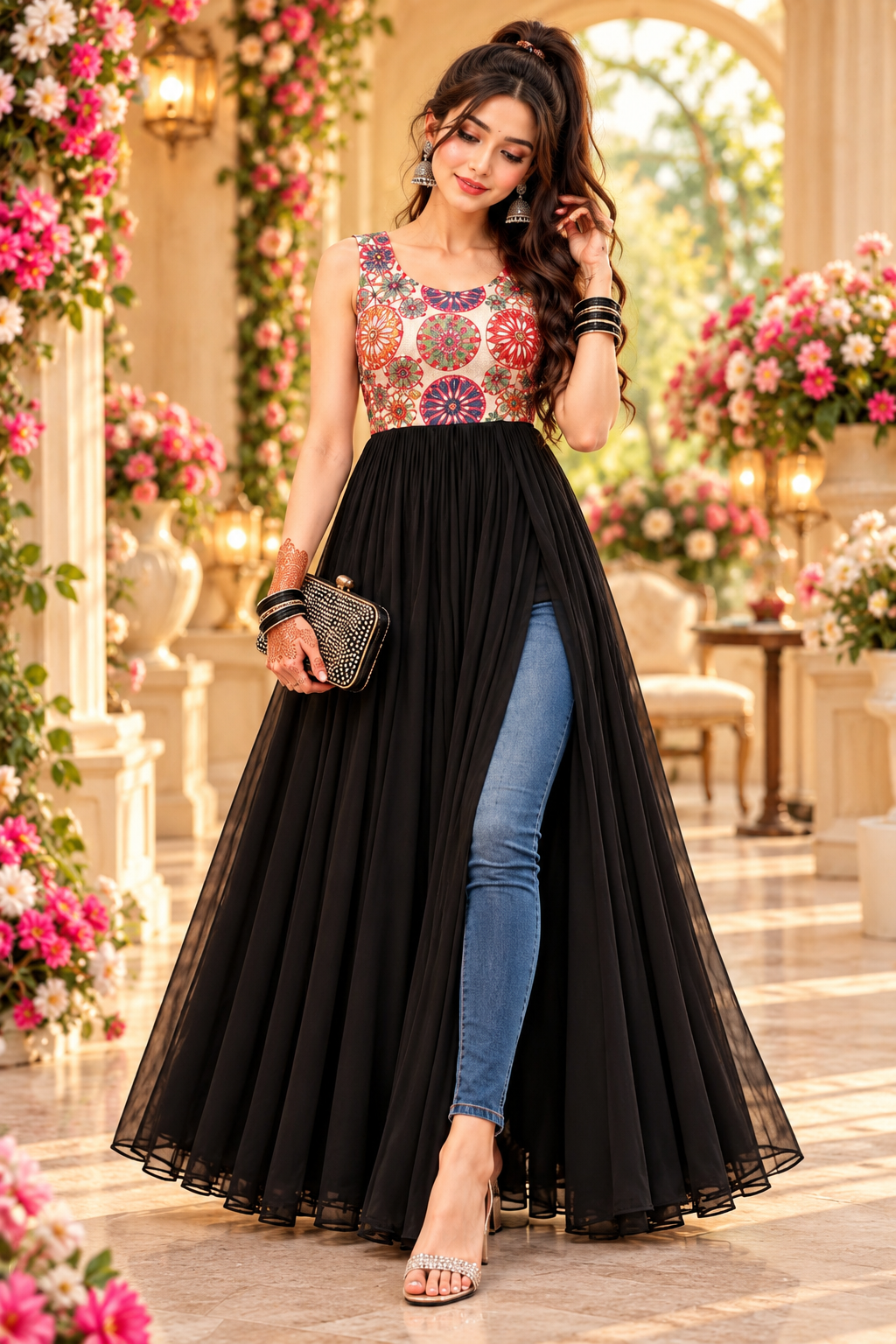 Navratri Garba Special Printed Anarkali Kurti – Festive Indo-Western Dress