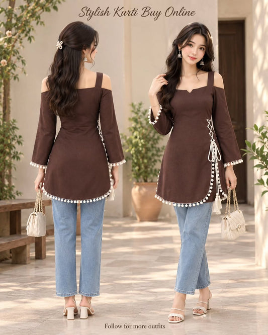Printed Kurti with Wide-Leg Denim Set