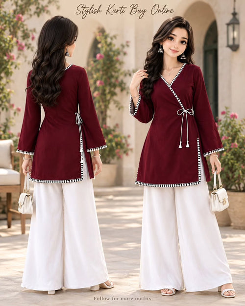 Printed Kurti with Wide-Leg Denim Style Set