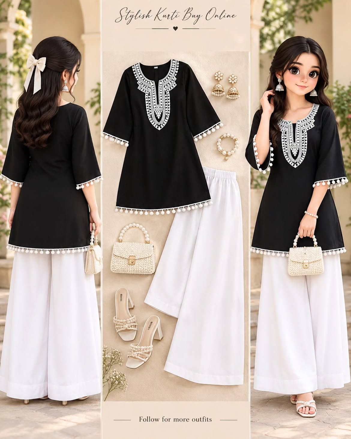 Printed Kurti with Wide-Leg Denim Set