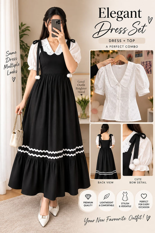 Women’s Elegant Bow Strap Maxi Dress with Pom-Pom Details & Flared Hem