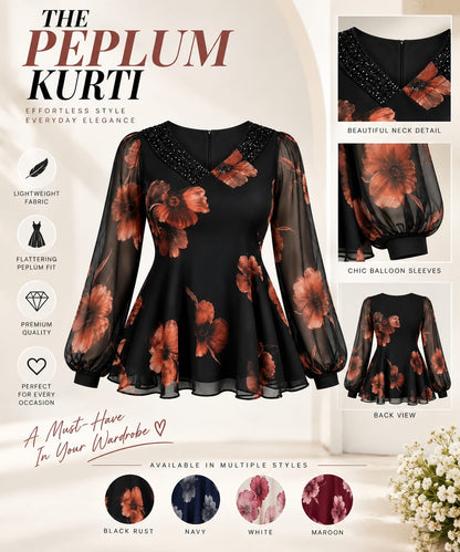 Floral Peplum Co-Ord Set for Women