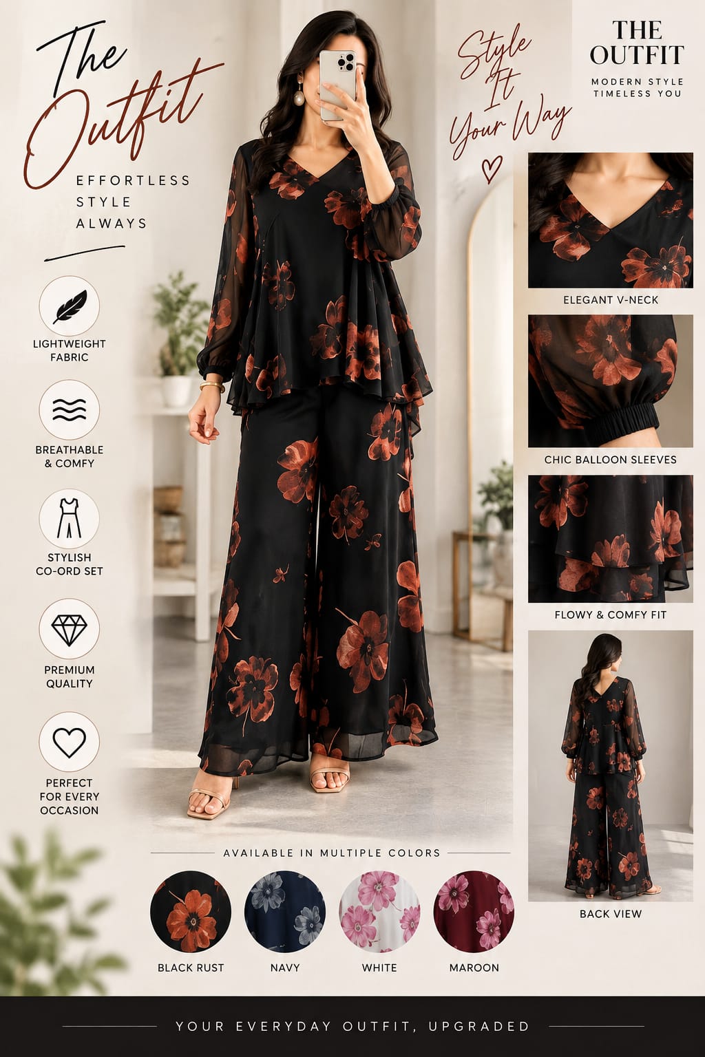 Floral Peplum Co-Ord Set for Women