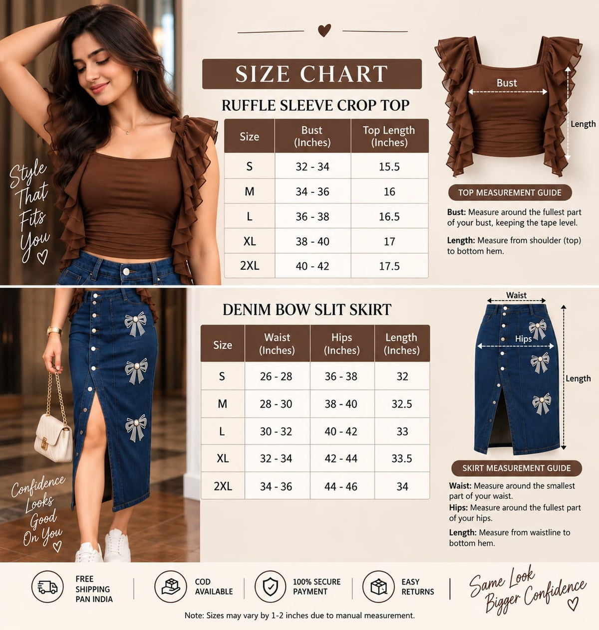 Chic Ruffle Sleeve Top & Bow Detail Denim Skirt Set