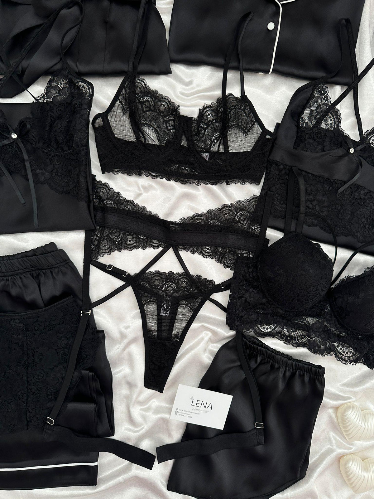 Women's Black Special Nightwear & Bra Panty Set