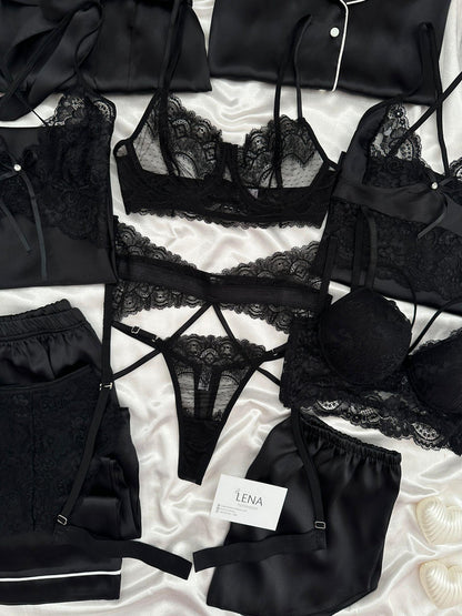 Women's Black Special Nightwear & Bra Panty Set