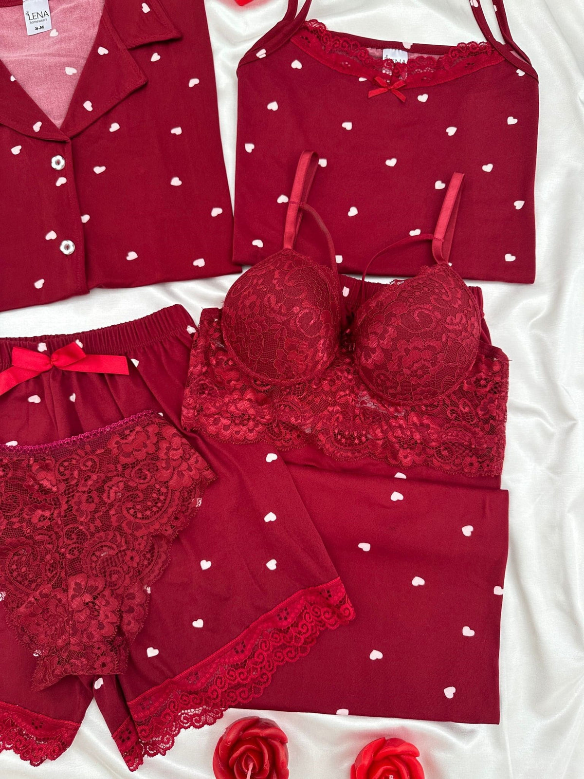 Burgundy Heart Milan 6-Piece Pajama & Lingerie Set