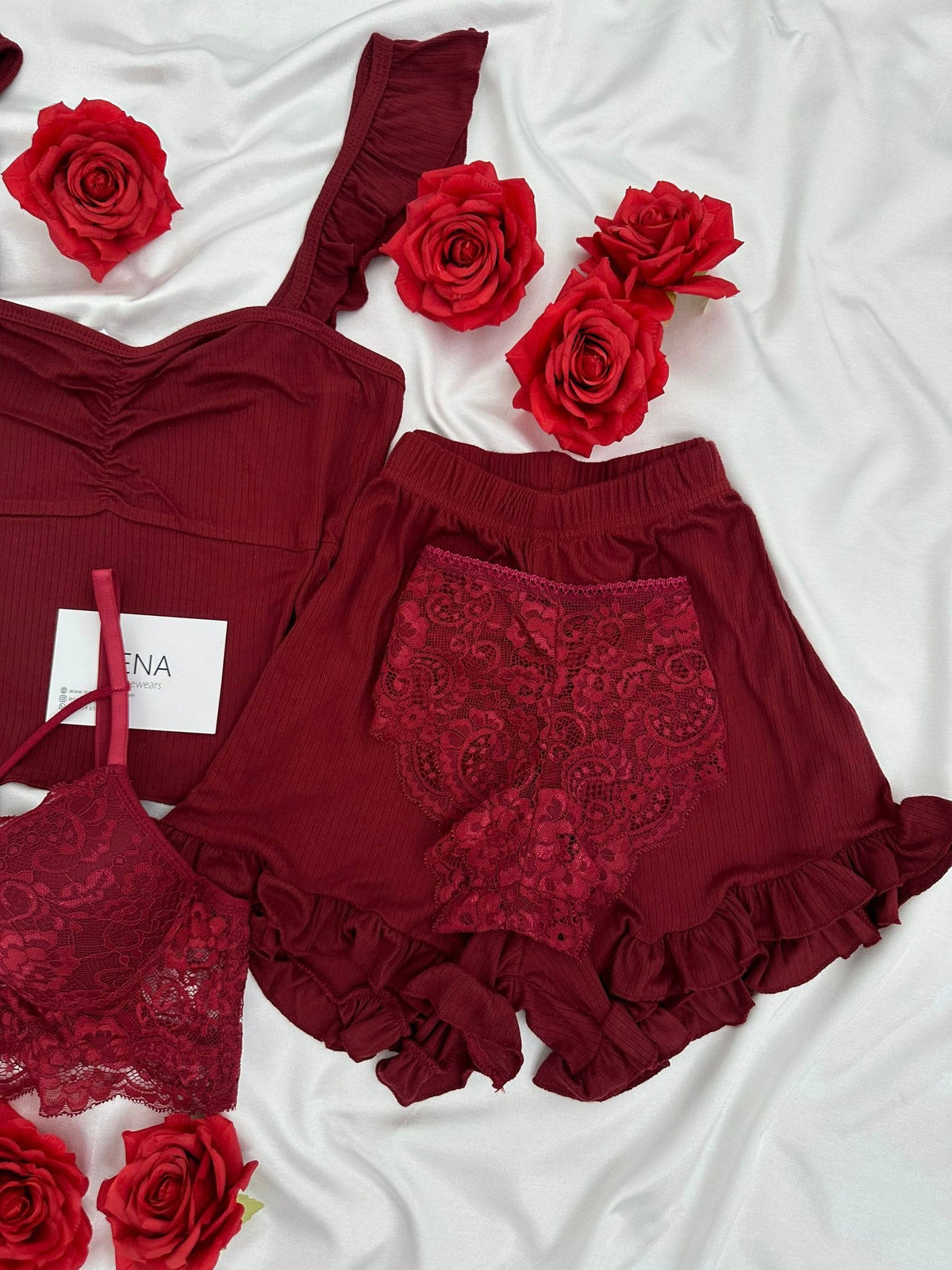Burgundy Milas Shorts Pajama & Lingerie Set