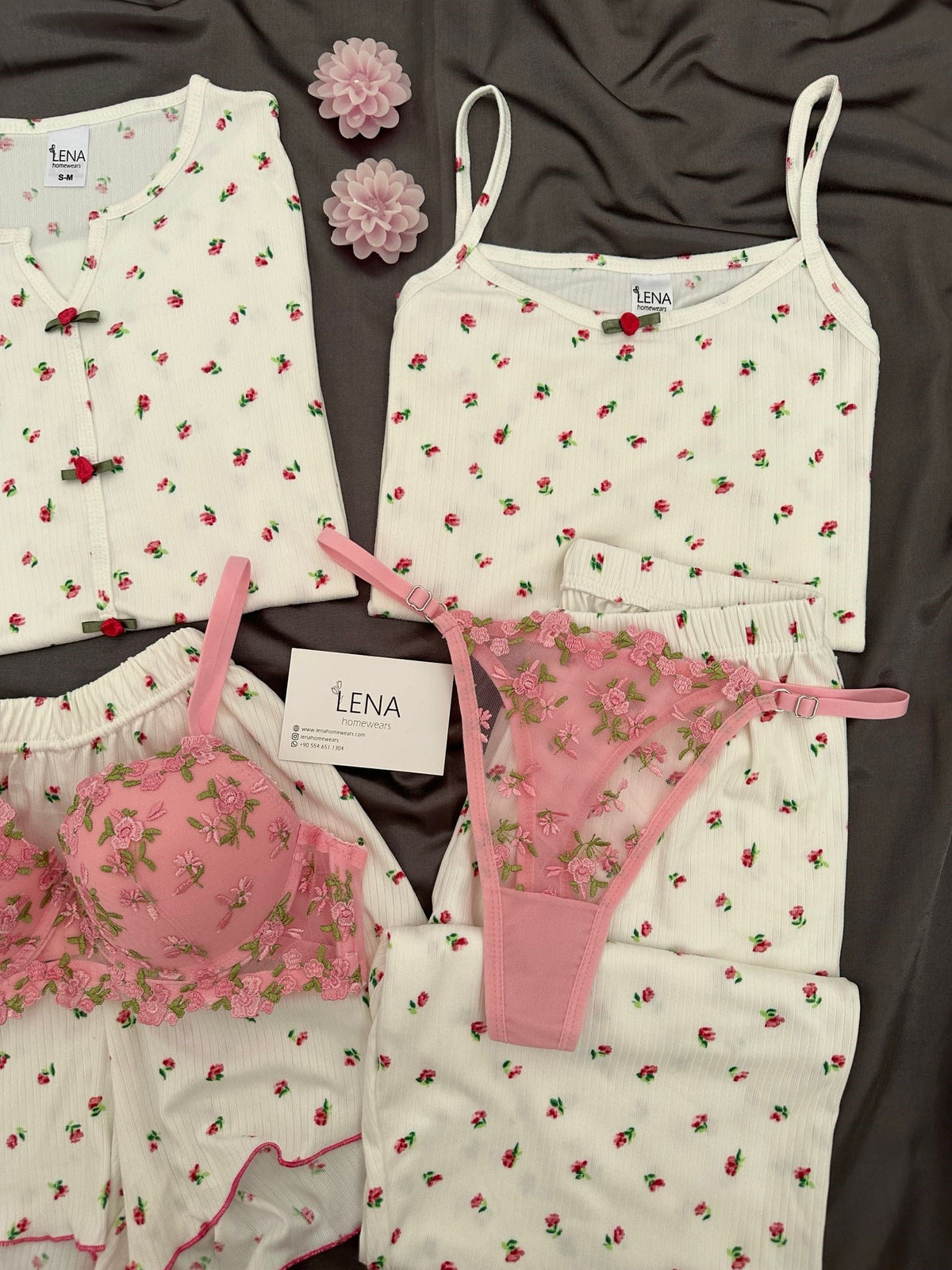 Paradise Flower Patterned Off-White 6-Piece & Pajama Set