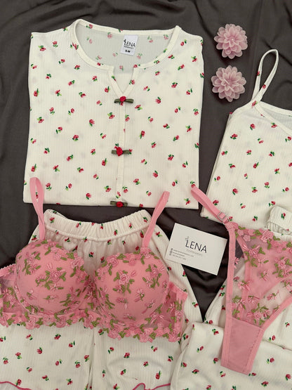 Paradise Flower Patterned Off-White 6-Piece & Pajama Set