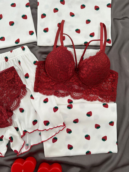 Strawberry Patterned 6-Piece and Pajama Set