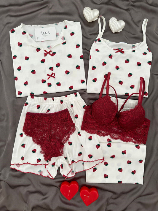 Strawberry Patterned 6-Piece and Pajama Set