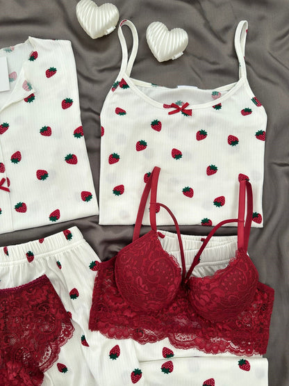 Strawberry Patterned 6-Piece and Pajama Set