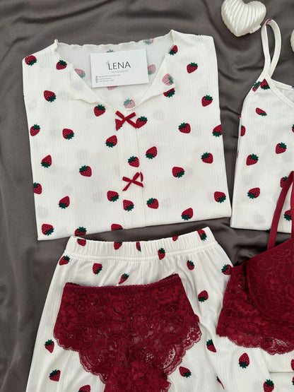 Strawberry Patterned 6-Piece and Pajama Set