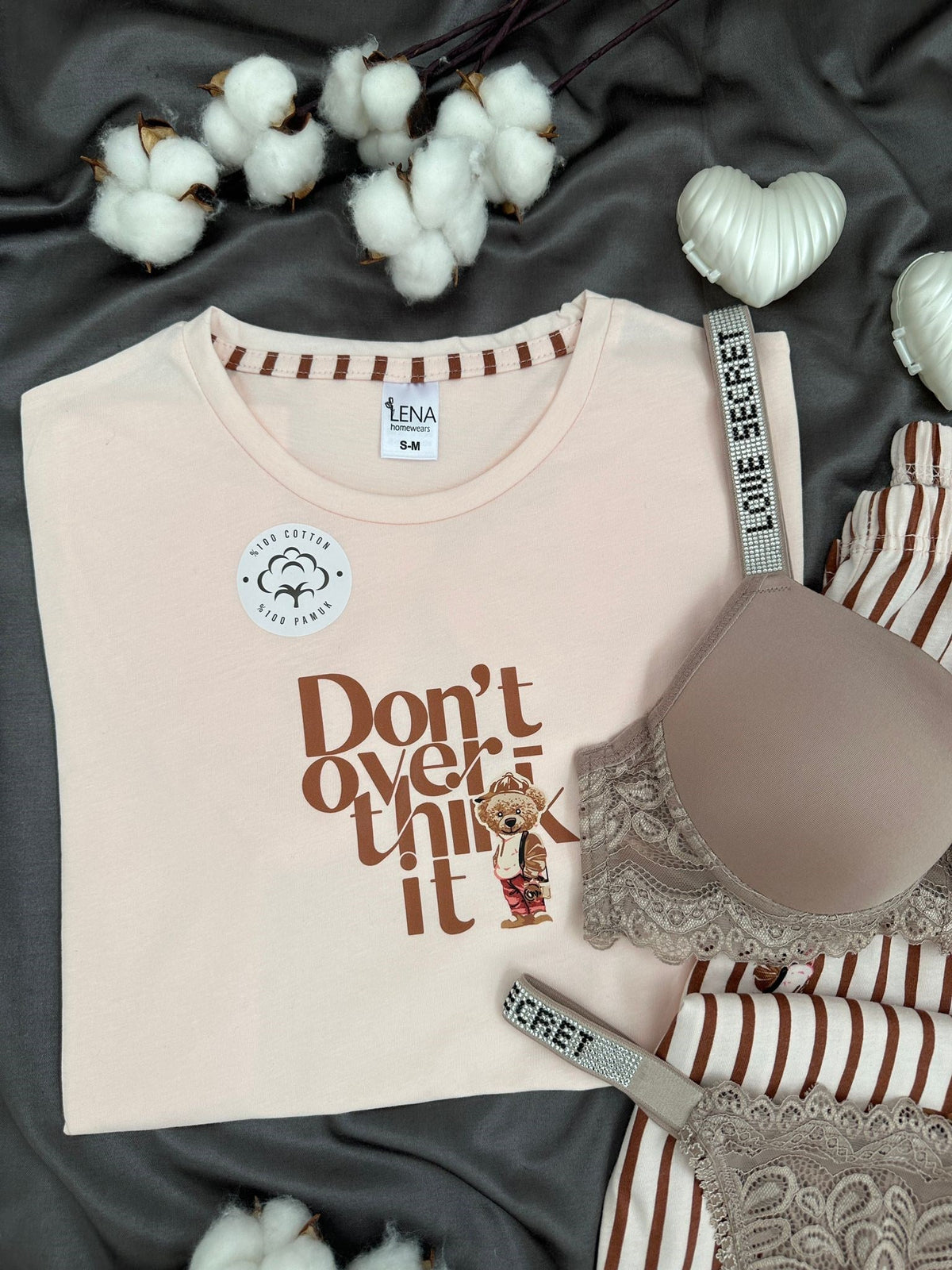 Striped Teddy Bear Four-Piece Pajama & Lingerie Set