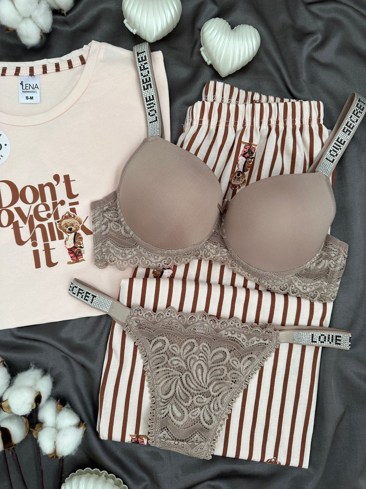 Striped Teddy Bear Four-Piece Pajama & Lingerie Set