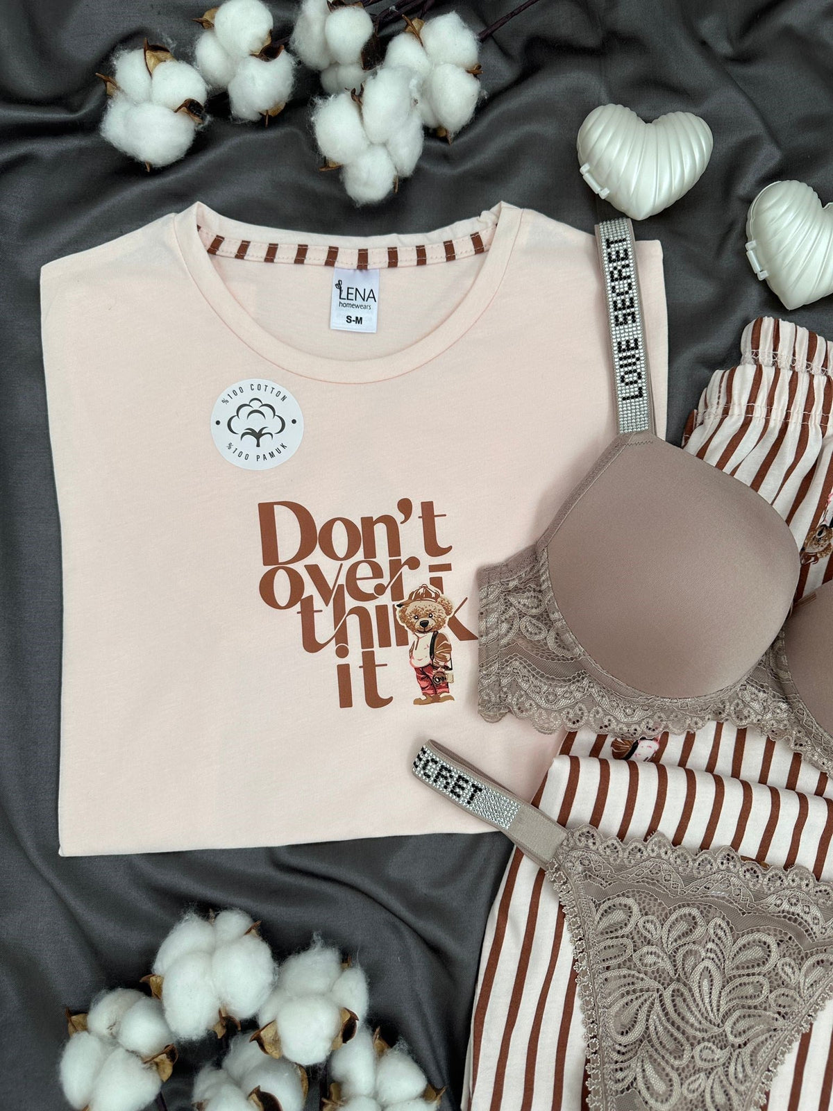 Striped Teddy Bear Four-Piece Pajama & Lingerie Set