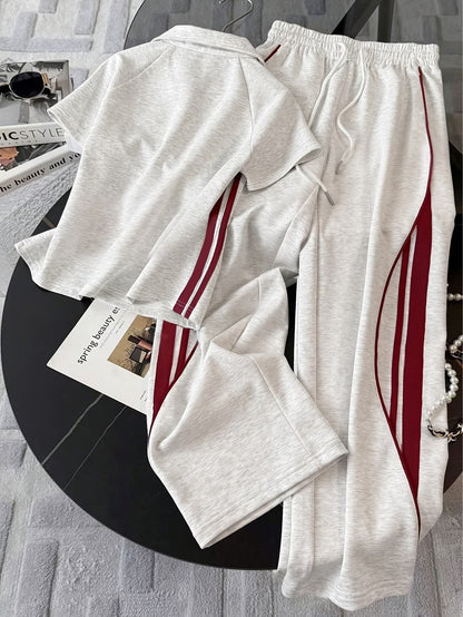 Women's Color Block Half-Zip Collar Top & Jogger Pants Casual 2-Piece Co-Ord Set