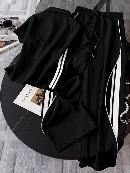 Women's Color Block Half-Zip Collar Top & Jogger Pants Casual 2-Piece Co-Ord Set