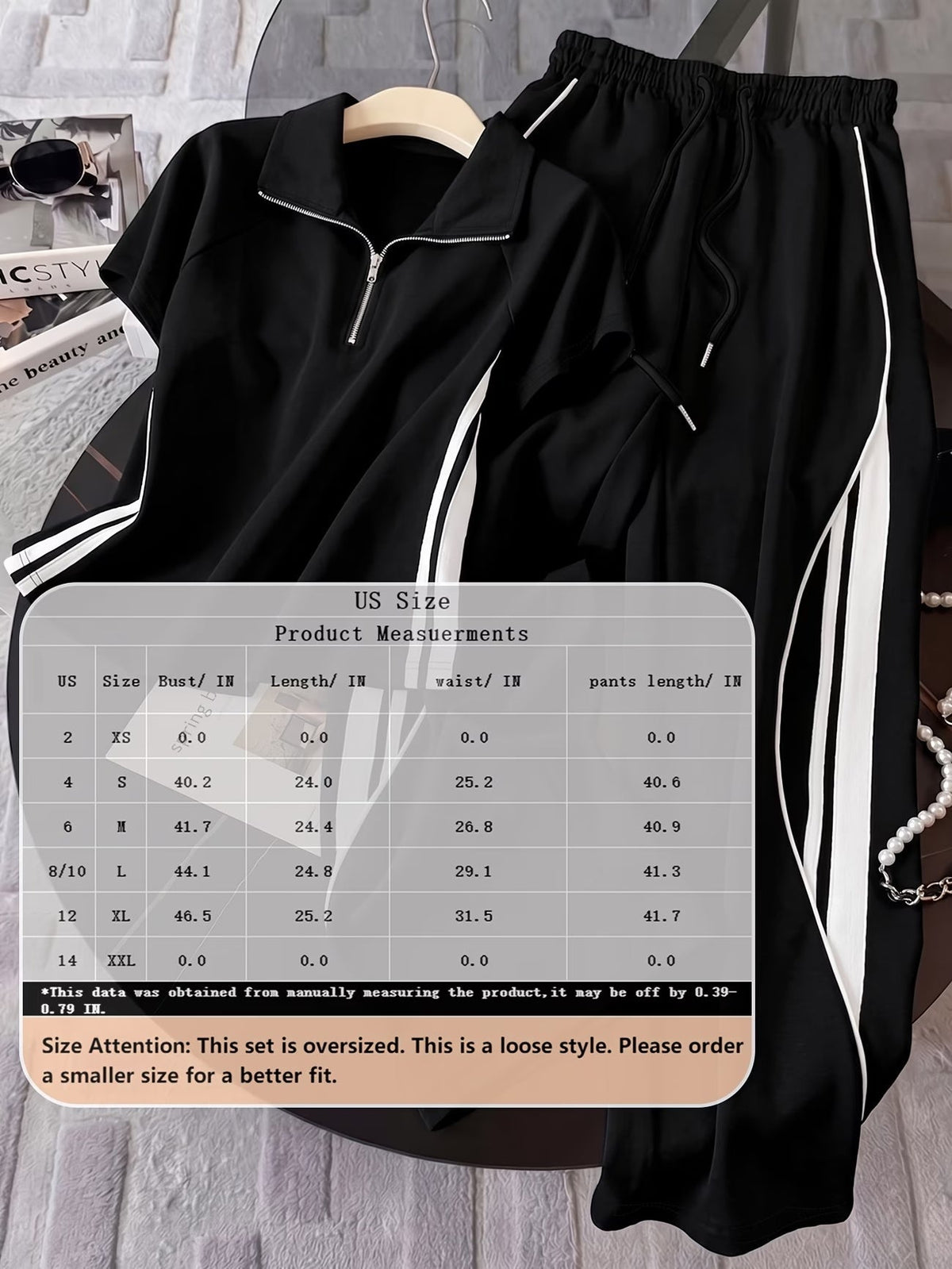 Women's Color Block Half-Zip Collar Top & Jogger Pants Casual 2-Piece Co-Ord Set