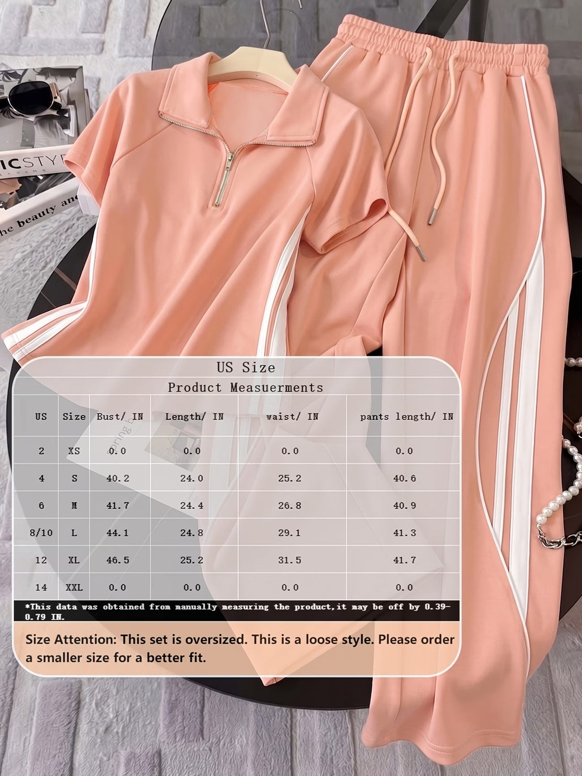 Women's Color Block Half-Zip Collar Top & Jogger Pants Casual 2-Piece Co-Ord Set