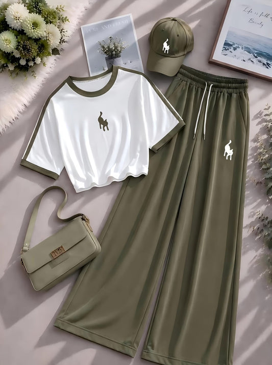 Women's Color Block Half-Zip Collar Top & Jogger Pants Casual 2-Piece Co-Ord Set