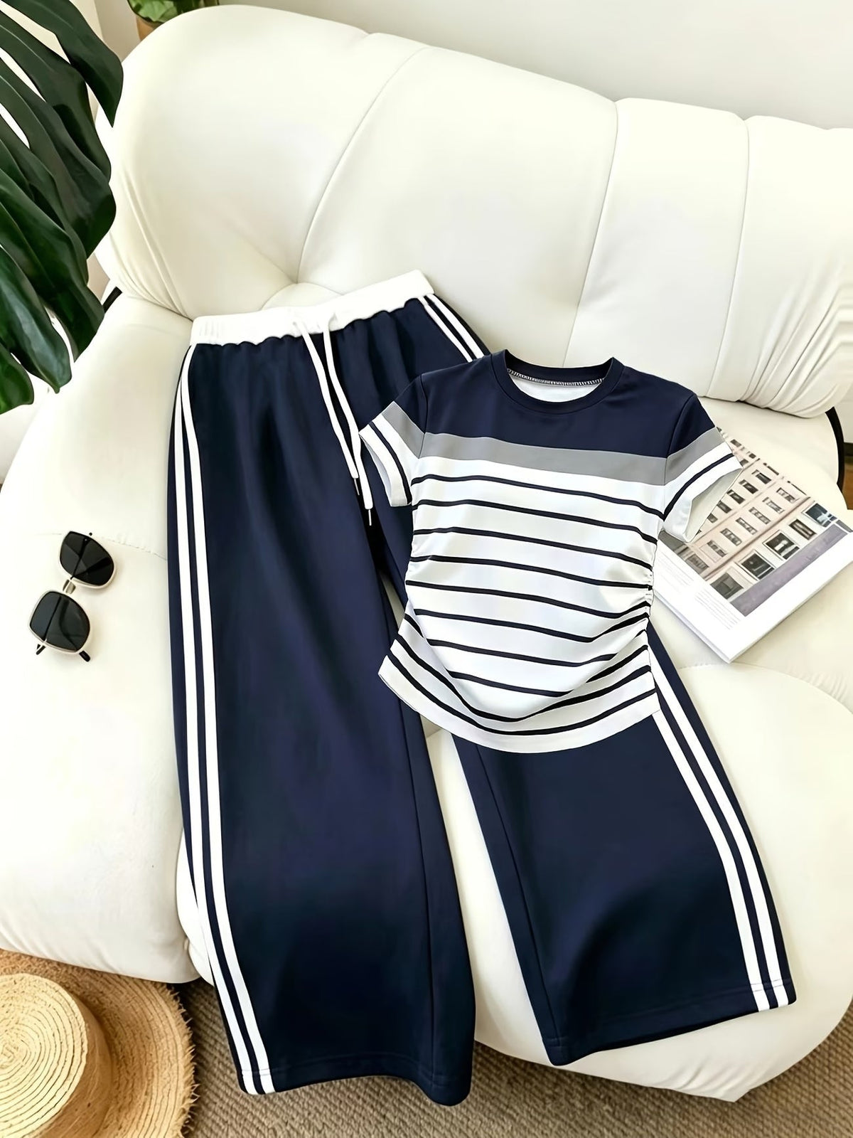 Women's Color Block Half-Zip Collar Top & Jogger Pants Casual 2-Piece Co-Ord Set