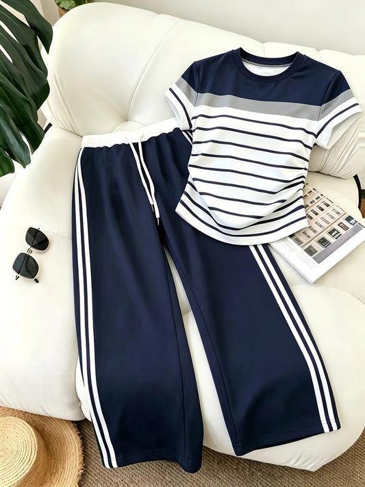 Women's Color Block Half-Zip Collar Top & Jogger Pants Casual 2-Piece Co-Ord Set
