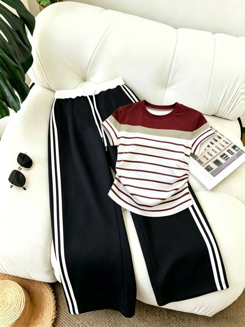 Women's Color Block Half-Zip Collar Top & Jogger Pants Casual 2-Piece Co-Ord Set