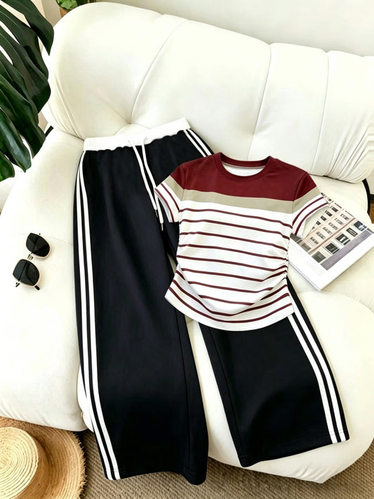 Women's Color Block Half-Zip Collar Top & Jogger Pants Casual 2-Piece Co-Ord Set