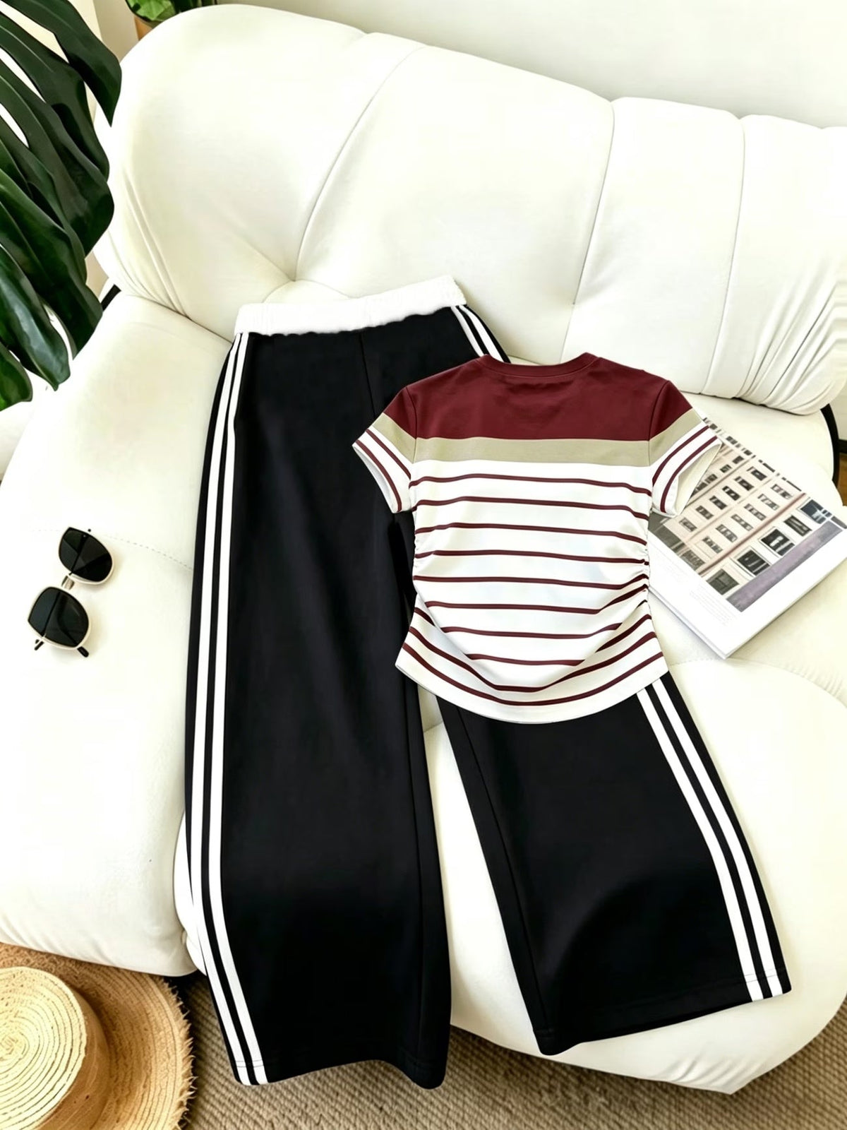 Women's Color Block Half-Zip Collar Top & Jogger Pants Casual 2-Piece Co-Ord Set
