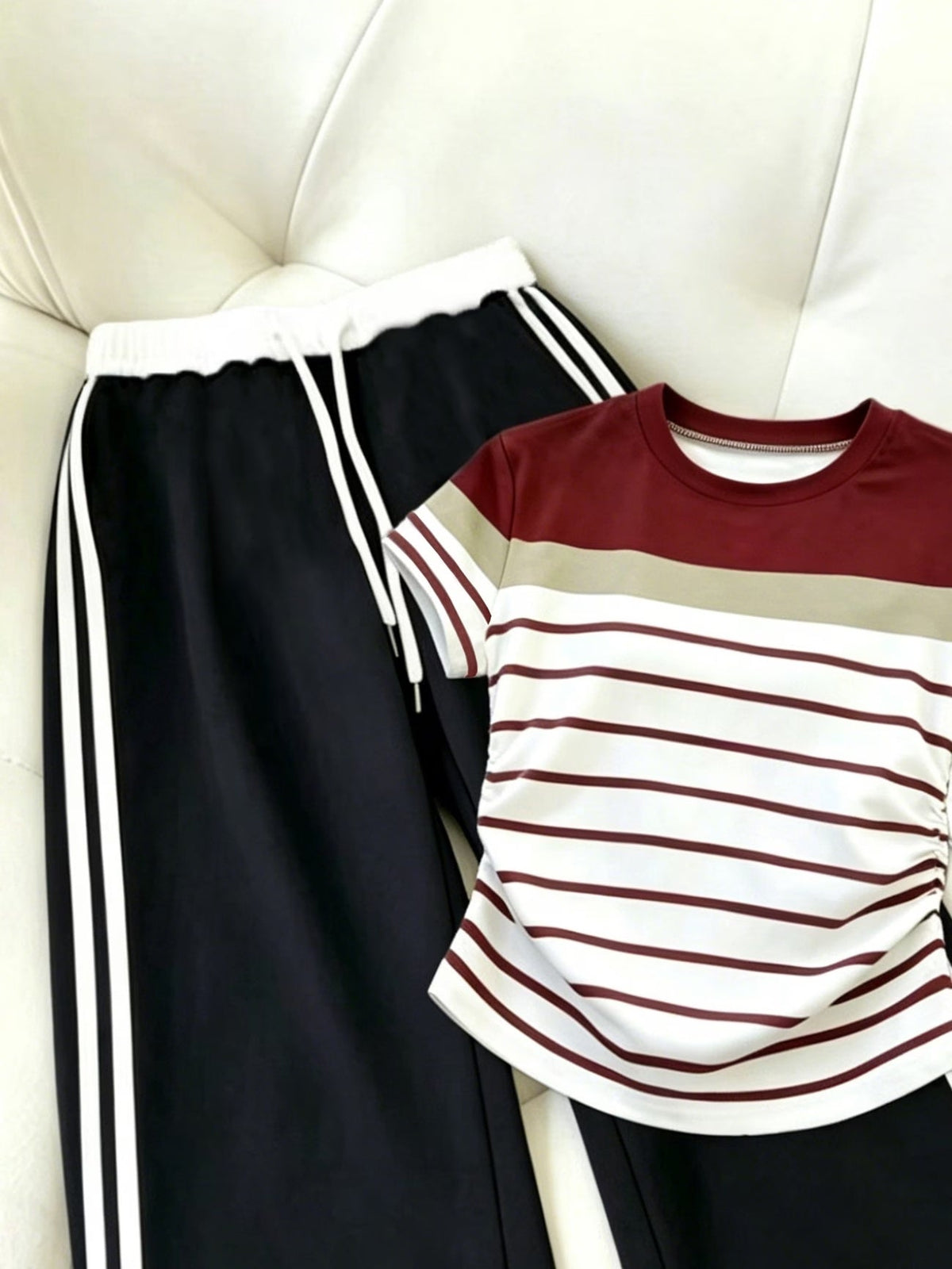 Women's Color Block Half-Zip Collar Top & Jogger Pants Casual 2-Piece Co-Ord Set