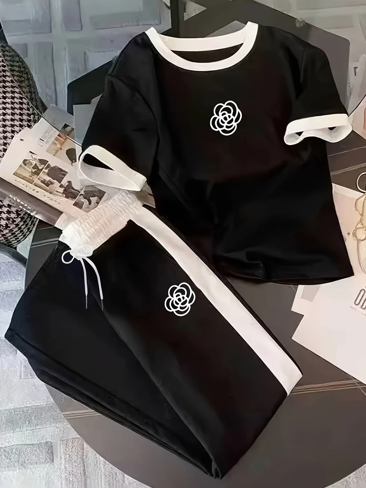 Women's Color Block Half-Zip Collar Top & Jogger Pants Casual 2-Piece Co-Ord Set