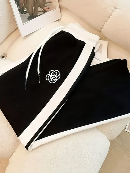 Women's Color Block Half-Zip Collar Top & Jogger Pants Casual 2-Piece Co-Ord Set