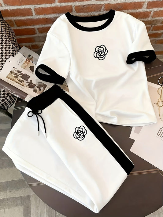 Women's Color Block Half-Zip Collar Top & Jogger Pants Casual 2-Piece Co-Ord Set