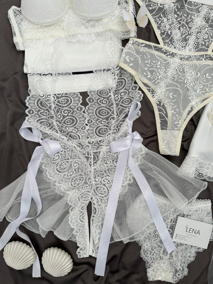 Women's White Mega Suit & Bra Panty Set