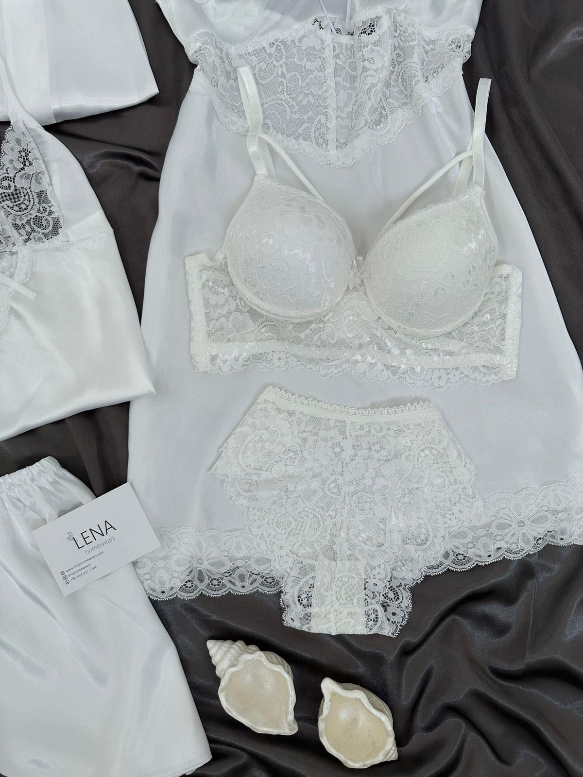 White Love Night Suit & Bra Penty Set Combo for Women's